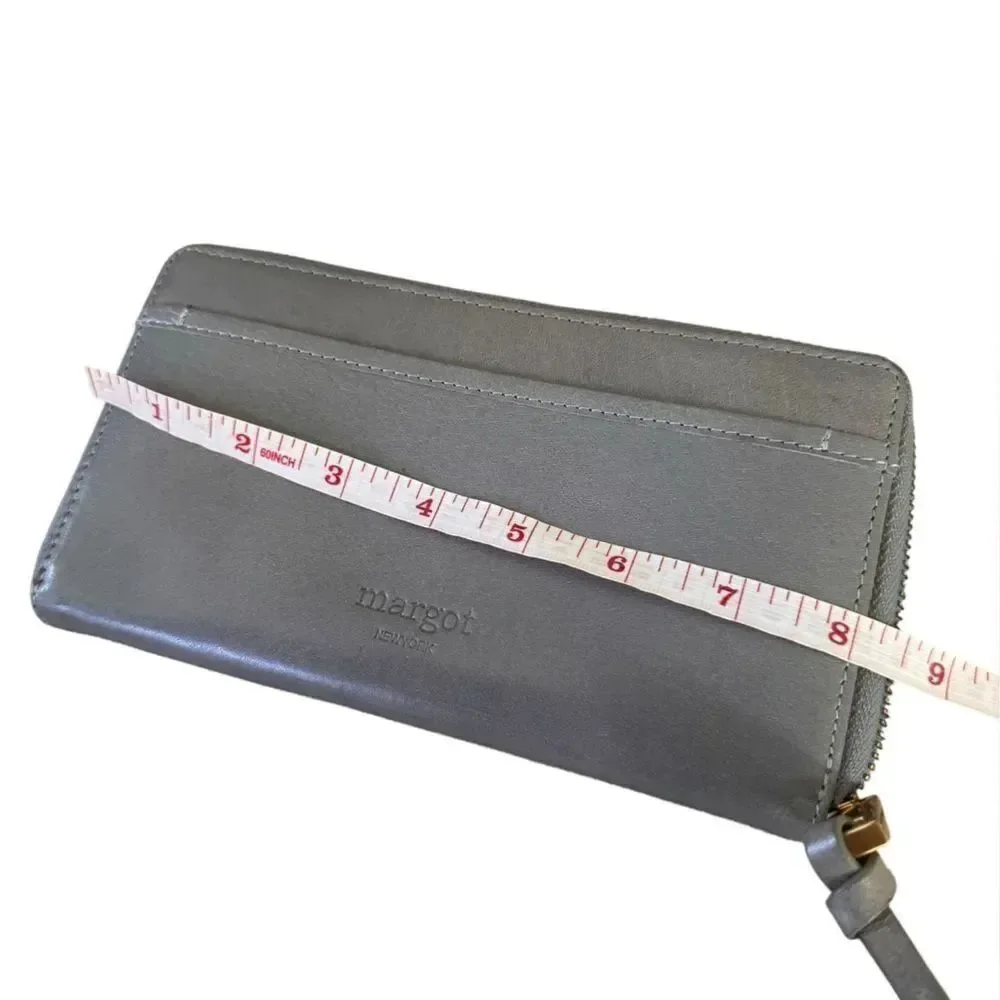 Margot New York Gabby Leather Ziparound Wallet Wristlet Grey